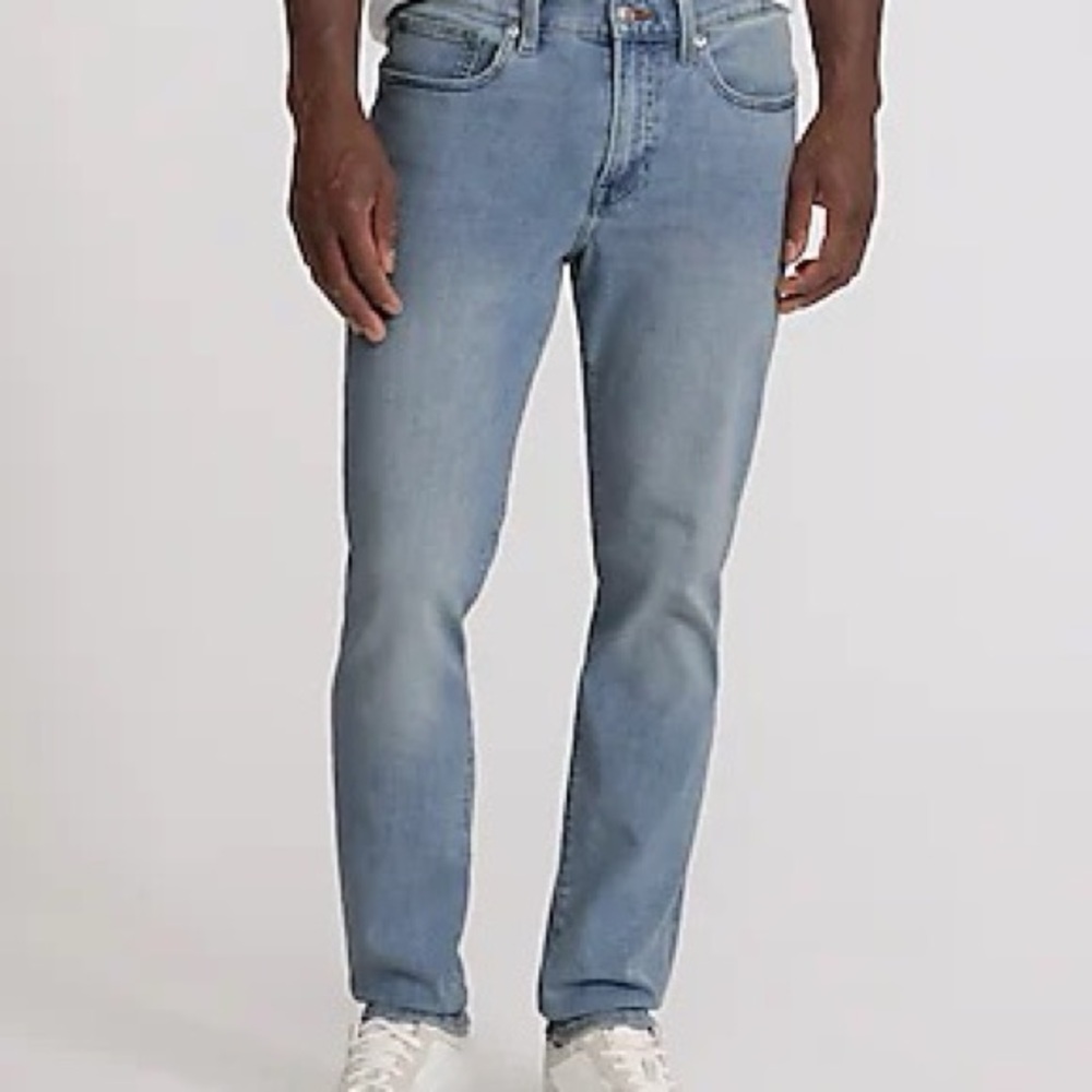 Express Men's Classic Blue Straight Stretch  Jeans (Button Fly)